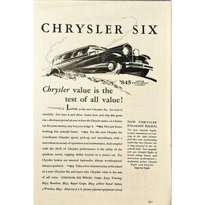Chrysler 4-Door Royal Sedan "Chrysler Value is the Test of all Value"Vtg Ad 1930